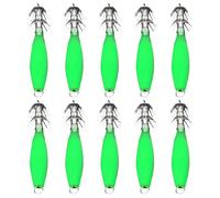 yeeplant Squid Fishing Baits, 10 Pcs Saltwater Set, 4 In Glow In The Dark Lures, Sharp Barbed Octopus Jig, Green Luminous Squid Jigs For Cuttlefish, Sea Fishing