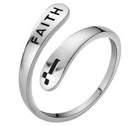 yeeplant Sterling Silver Cross Ring, Double Layer Adjustable, Women's FAITH Engraved Vintage Design, Comfortable Fit