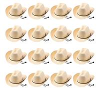 yeeplant Straw Cowboy Hat 16 Pcs, Sun Protection Wide Brim, Unisex Beach Hat, Chin Strap Adjustable Fit, Outdoor Activities Khaki Sun Hats Perfect For