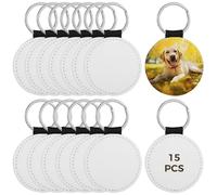 yeeplant Sublimation Blanks Keychains 15 Pcs Pu Leather, Double-Sided Heat Transfer, Metal Rings Includes Diy For Ideal Unique Souvenirs Presents