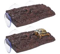 yeeplant Tortoise Climbing Dock Resin 2 Pcs Turtle Basking Platforms for Aquarium Terrarium, with Suction Cups Natural Bark Texture Reptile Resting Terrace for Amphibians Frogs Lizards