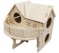 yeeplant Ventilated Small Pet Cage Accessories, Sturdy 7.5 in Wooden Small Pet Hideout, Double-Decker Multi Chamber House with Balcony for Dwarf Small Pets, Gerbils