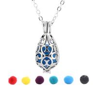 yeeplant Women'S Adjustable Aromatherapy Necklace, Water Drop Diffuser Pendant With Copper And Lava Stone, Set Includes 5 Cotton Balls