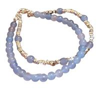 yeeplant Women'S Aquamarine Bracelet, Natural Blue Gemstone Bracelet, Handmade Beaded Bracelet, Double Layer, Modern Cultural Style, Seasonal Jewelry