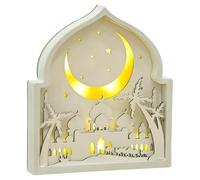 yeeplant Wood Moon LED Ornament, 6.9 x 1.2 x 7.9 in, Eid Lighted Decor, Rustic Ramadan Tabletop Sculpture, Hollowed-Out Muslim Ornament, Eid Lighted Sculpture for Home Office Present