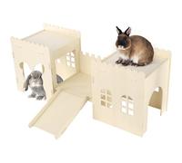 yeeplant Wooden Bunny Castle House, 32 In Large Rabbit With 3 Rooms, Sturdy Ventilated Indoor Small Pet Playhouse, Climbing Tower Habitat For Ferret Chinchilla Guinea Pig