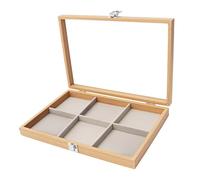 yeeplant Wooden Display Case Collectibles For, Small Display Cabinet With Glass Lid 6-Grid And Latch Locking, Storage Organizer Jewelry Coin, Box Wood Shadow For Home Decor