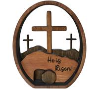 yeeplant Wooden Resurrection Decoration, He Is Risen Empty Tomb Scene Decor, Religious Easter Ornament, Brown Boxwood Multi-Layered Tray, Religious Easter Gift