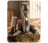 YEEPUL All-in-One Beard Trimmer for Men, 15 in 1 Cordless Grooming Kit with LED Display & Charging Dock, Waterproof Body Groomer & Hair Clippers for Face, Nose, Mustache - USB-C Fast Charging, Grey