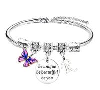YEEQIN Inspirational Gifts Initial Bracelets For Women Friends Butterfly Bracelets Charm Bracelets For Sister Daughter Granddaughter 26 Letters Alphabet Bracelets, One Size, no gem