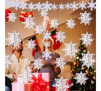 Yeerum 24 Pcs 3D White Paper Christmas Snowflake Decorations Paper Snowflakes Hanging Decoration Winter Christmas Wedding Decorations Home Xmas Tree Window Door Accessories
