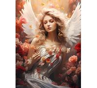 Yeerum 5D Diamond Painting by Numbers Kits for Adults Angel Round Full Drill, DIY Diamond Art Beauty Kits for Beginner Embroidery Cross Stitch Arts Crafts Home Decoration 30x40cm