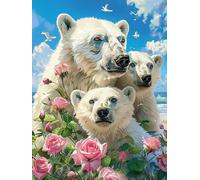 Yeerum 5D Diamond Painting by Numbers Kits for Adults Bear Round Full Drill, DIY Diamond Art Animal Kits for Beginner Embroidery Cross Stitch Arts Crafts Home Decoration 30x40cm