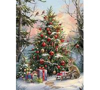 Yeerum 5D Diamond Painting by Numbers Kits for Adults Christmas Tree Round Full Drill, DIY Diamond Art Christmas Kits for Beginner Embroidery Cross Stitch Arts Crafts Home Decoration 30x40cm
