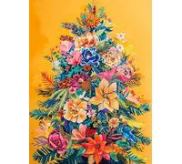 Yeerum 5D Diamond Painting by Numbers Kits for Adults Christmas Tree Round Full Drill, DIY Diamond Art Flower Kits for Beginner Embroidery Cross Stitch Arts Crafts Home Decoration 30x40cm