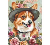 Yeerum 5D Diamond Painting by Numbers Kits for Adults Dog Round Full Drill, DIY Diamond Art Animal Kits for Beginner Embroidery Cross Stitch Arts Crafts Home Decoration 30x40cm