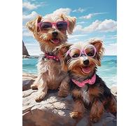 Yeerum 5D Diamond Painting by Numbers Kits for Adults Dog Round Full Drill, DIY Diamond Art Animal Kits for Beginner Embroidery Cross Stitch Arts Crafts Home Decoration 30x40cm