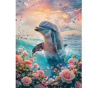 Yeerum 5D Diamond Painting by Numbers Kits for Adults Dolphin Round Full Drill, DIY Diamond Art Animal Kits for Beginner Embroidery Cross Stitch Arts Crafts Home Decoration 30x40cm