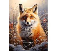 Yeerum 5D Diamond Painting by Numbers Kits for Adults Fox Round Full Drill, DIY Diamond Art Animal Kits for Beginner Embroidery Cross Stitch Arts Crafts Home Decoration 30x40cm