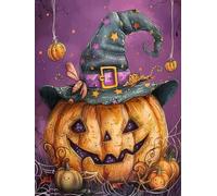 Yeerum 5D Diamond Painting by Numbers Kits for Adults Halloween Round Full Drill, DIY Diamond Art Pumpkins Kits for Beginner Embroidery Cross Stitch Arts Crafts Home Decoration 30x40cm