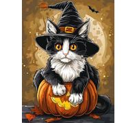 Yeerum 5D Diamond Painting by Numbers Kits for Adults Halloween Round Full Drill, DIY Diamond Art Pumpkin Cat Kits for Beginner Embroidery Cross Stitch Arts Crafts Home Decoration 30x40cm