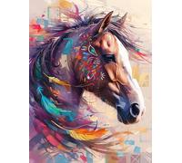 Yeerum 5D Diamond Painting by Numbers Kits for Adults Horse Round Full Drill, DIY Diamond Art Animal Kits for Beginner Embroidery Cross Stitch Arts Crafts Home Decoration 30x40cm
