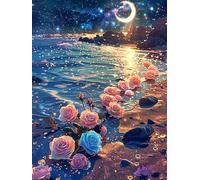 Yeerum 5D Diamond Painting by Numbers Kits for Adults Roses Round Full Drill, DIY Diamond Art Landscapes Kits for Beginner Embroidery Cross Stitch Arts Crafts Home Decoration 30x40cm