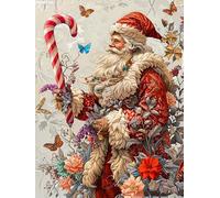 Yeerum 5D Diamond Painting by Numbers Kits for Adults Santa Claus Round Full Drill, DIY Diamond Art Christmas Kits for Beginner Embroidery Cross Stitch Arts Crafts Home Decoration 30x40cm