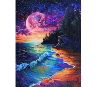 Yeerum 5D Diamond Painting by Numbers Kits for Adults Seaside Round Full Drill, DIY Diamond Art Landscapes Kits for Beginner Embroidery Cross Stitch Arts Crafts Home Decoration 30x40cm