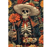Yeerum 5D Diamond Painting by Numbers Kits for Adults Skeleton Round Full Drill, DIY Diamond Art Flowers Kits for Beginner Embroidery Cross Stitch Arts Crafts Home Decoration 30x40cm