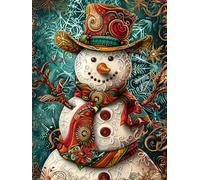 Yeerum 5D Diamond Painting by Numbers Kits for Adults Snowman Round Full Drill, DIY Diamond Art Christmas Kits for Beginner Embroidery Cross Stitch Arts Crafts Home Decoration 30x40cm