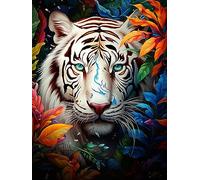 Yeerum 5D Diamond Painting by Numbers Kits for Adults Tiger Round Full Drill, DIY Diamond Art Animal Kits for Beginner Embroidery Cross Stitch Arts Crafts Home Decoration 30x40cm