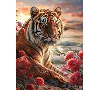 Yeerum 5D Diamond Painting by Numbers Kits for Adults Tiger Round Full Drill, DIY Diamond Art Animal Kits for Beginner Embroidery Cross Stitch Arts Crafts Home Decoration 30x40cm