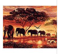 Yeerum DIY 5D Diamond Painting The Sunset Elephant Complete Accessories, Africa Embroidery Painting Diamond Painting Kit Complete Cross Stitch Rhinestone Home Decoration 30 x 40 cm