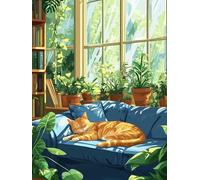 Yeerumo 5D Diamond Art Kits Adults Cat Round Full Drill, DIYLandscape Diamond Painting Kits for Beginner Embroidery Crystal Art Crafts Home Decoration 30x40cm
