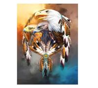 Yeerumo 5D Diamond Art Kits Adults Eagle Round Full Drill, DIY Diamond Painting Animal Kits for Beginner Embroidery Cross Stitch Arts Crafts Home Decoration 30x40cm