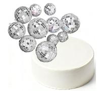 Yeesabella 10Pcs Disco Mirror Shiny Disco Ball Cake Topper Decoration,Reusable Mini Disco Ball Party Decorations for Disco Theme Party,3 Sizes
