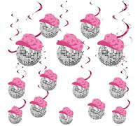Yeesabella 12Pcs Disco Ball Decorations, Disco Party Decor Hanging Streamer,70s Disco Ball Hanging Swirls,Pink Silver Ceiling Decor for Retro Disco Fever Party, Birthday Party Favors Supplies