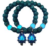 Yeesabella 2 PCS Anxiety & Destress Bracelet, Glow in The Dark Lotus Yoga Healing Stone Bracelets, Luminous Moon Lotus Flower Shaped Charm Bracelet