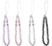 Yeesabella 4 PCS Mobile Charms, Sparkling Crystal Bead Lanyards Crystal Beads Phone Charms Bling Straps Telephone Keychain for Girls Women