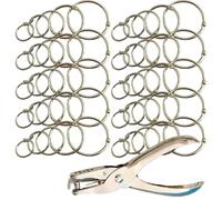 Yeesabella 50Pcs Metal Book Ring with Single Hole Punch，20mm / 25mm/30mm/35mm/45mm Loose Leaf Binder Rings，Small Book Rings for Flash Cards, Treasury Tags, Cue Cards, School, Office, Home