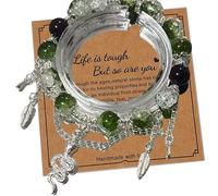 Yeesabella Anxiety Healing Bracelet for Women, Natural Stone Gemstone Zebra Bracelet with Heart Charm Message Card for Women, Elastic Beads Christmas Birthday Mothers Day Gifts Green2