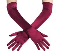 Yeesabella Elbow Evening Opera Satin Gloves, Long Fancy Dress 1920s Style Prom Gloves Wine Red