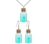 Yeesabella Glow in Dark Ghost Cute Ghost in a Bottle Necklace Earrings，Halloween Ghost Costume Accessories，Gothic Adopt A Ghost Necklace Earrings