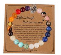 Yeesabella Natural Stone Bracelet, Adjustable Beaded Bracelets,Friendship AnxietyBracelet, Healing Bracelets for Women Yoga Meditation, Inspirational Cards Life is Tough But So are You,Birthday Gifts