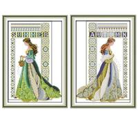YEESAM ART 2 Pack Cross Stitch Kits for Adults Beginners Summer and Autumn Angels of The Four Seasons Pre Printed or Unprinted Counted, DIY Embroidery Starter Kit Stamped or Unstamped Easy Sewing Set