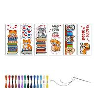 YEESAM ART 6 Pack Cross Stitch Bookmarks Kits Pre Printed for Adults & Beginners A Dog's Guide to Reading, 11ct DIY Stamped Cross-Stitch Embroidery Bookmark Making Kit for Gift 47x28cm