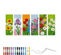 YEESAM Art 6 Pack Cross Stitch Bookmarks Kits Pre Printed for Adults & Beginners A Stroll Through the Wildflowers, 11ct DIY Stamped Cross-Stitch Embroidery Bookmark Making Kit for Gift 47x28cm