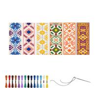 YEESAM Art 6 Pack Cross Stitch Bookmarks Kits Pre Printed for Adults & Beginners Geometric Embroidery, 11ct DIY Stamped Cross-Stitch Embroidery Bookmark Making Kit for Gift 47x28cm