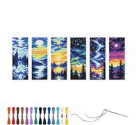 YEESAM Art 6 Pack Cross Stitch Bookmarks Kits Pre Printed for Adults & Beginners Milky Way, 11ct DIY Stamped Cross-Stitch Embroidery Bookmark Making Kit for Gift 47x27cm